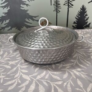 Vintage Nasco Italy Hammered Aluminum Covered Casserole Serving Bowl 8 1/4" MCM